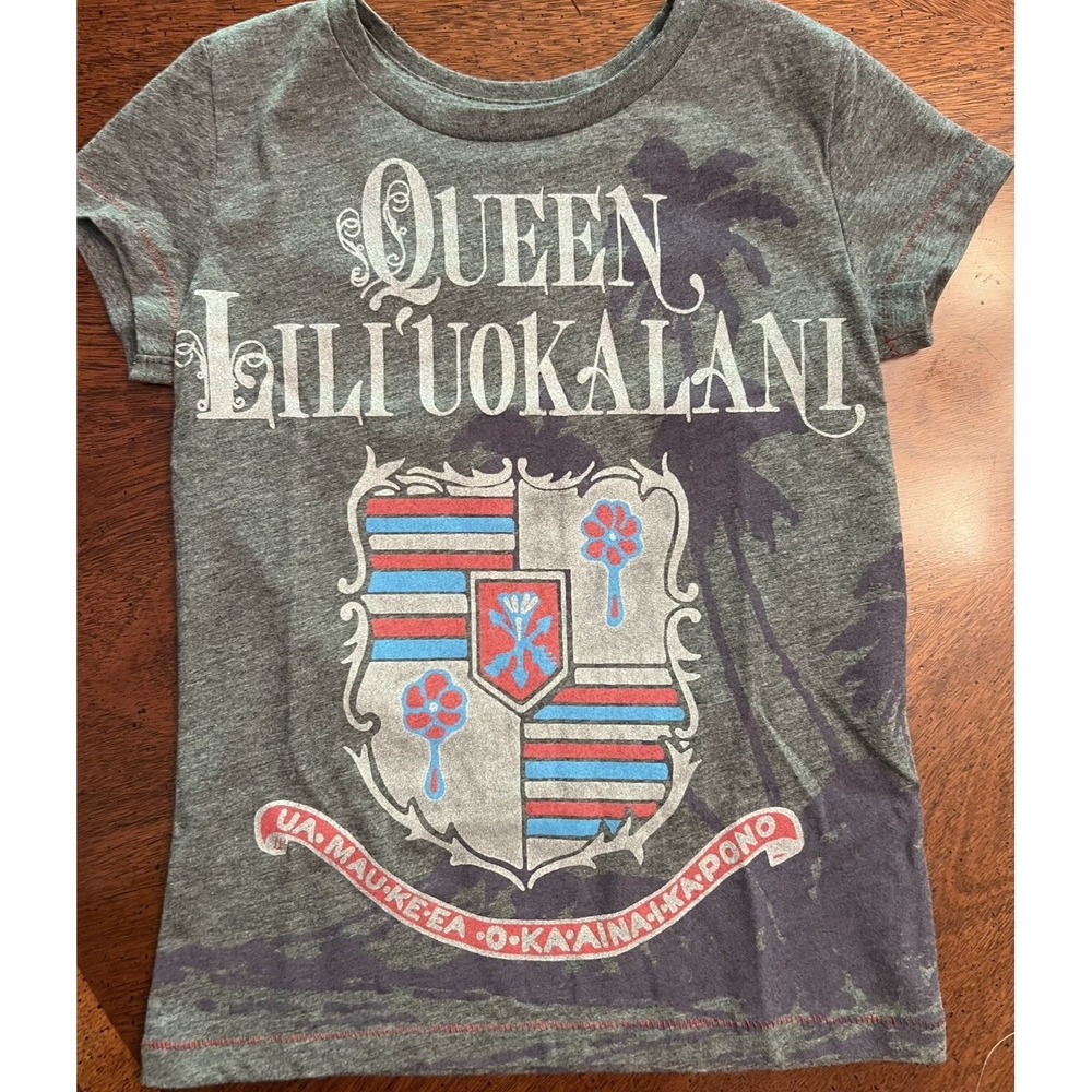 Peek‎ Kids Queen Lili'uokalani Hawaiian Islands Graphic Tee Gray Size M 6/7